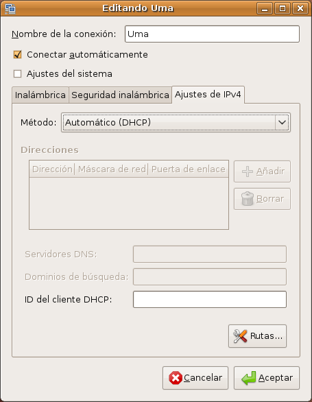 Configuración de los Ajustes IPv4